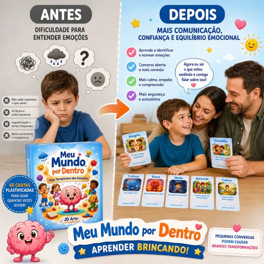 Jogo Infantil Inteligência Emocional Cartas Plastificadas Educativas 45 Unidades JD Arte - foto 6