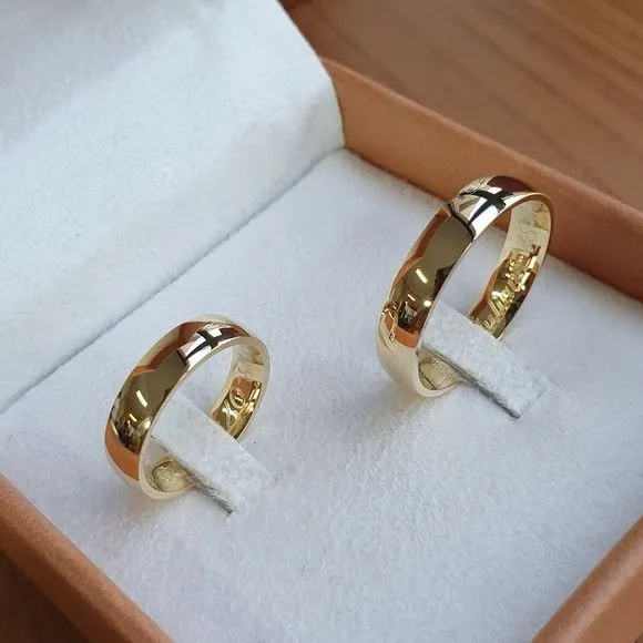 Par Alianças de Noivado Moeda Antiga 4mm + Anel Solitário - artesanato feito à mão por TM JOIAS