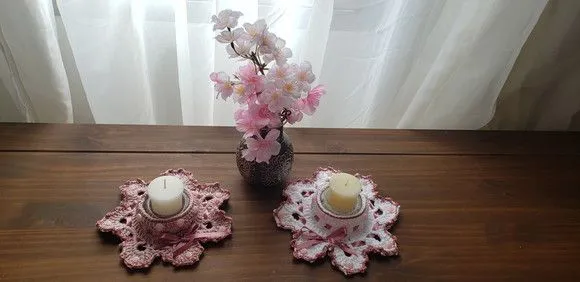 Conjunto de Porta Velas em Crochê Camafeu - foto 3