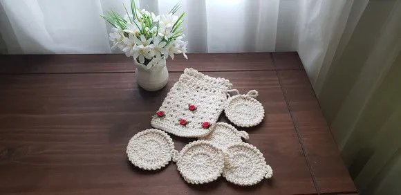 Ecopad (05 Unidades) e Bolsinha de Crochê Rococó Vermelho - foto 3