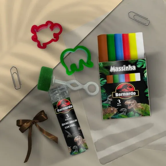 Kit Massinha + Bolha - Jurassic Personalizado - feito à mão por Mi Papelaria Criativa