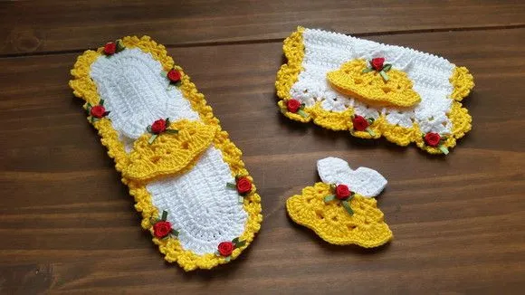Kit Cozinha em Crochê - 03 Peças Mini Vestidinho Amarelo - foto 2