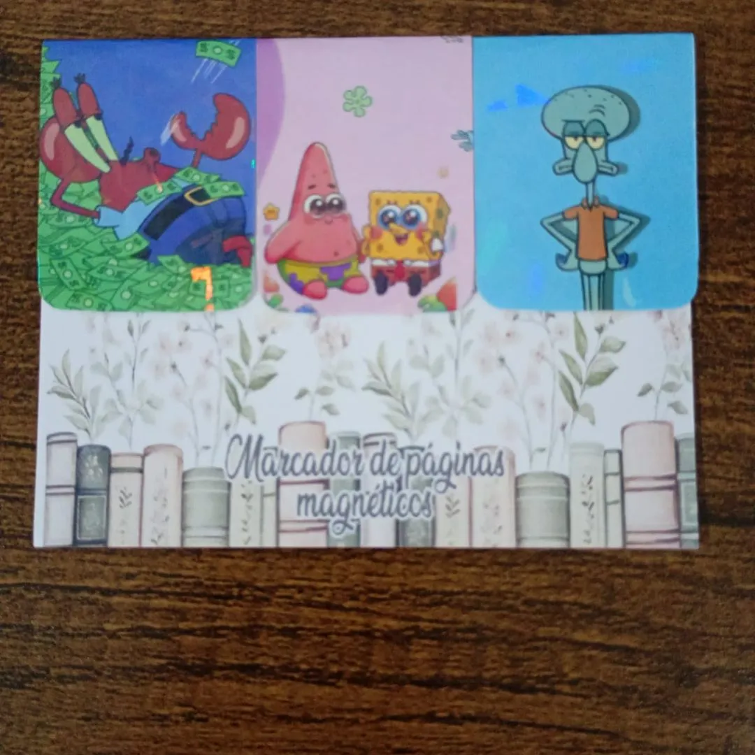 Marcador de Página Magnético Trio 2 - "Bob Esponja" - artesanato de Emejhu Personalizados