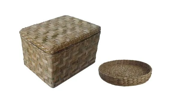 Kit 2 Caixas 60x25x30 e 1 Bandeja 27x4 Taboa Natural - artesanato de Mundo Urbano