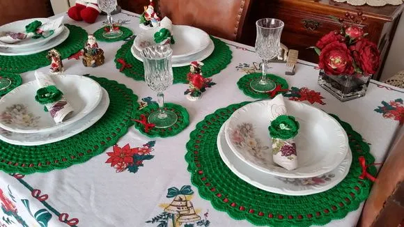 Kit Sousplat em Crochê Verde Natal 18 Peças - foto 4