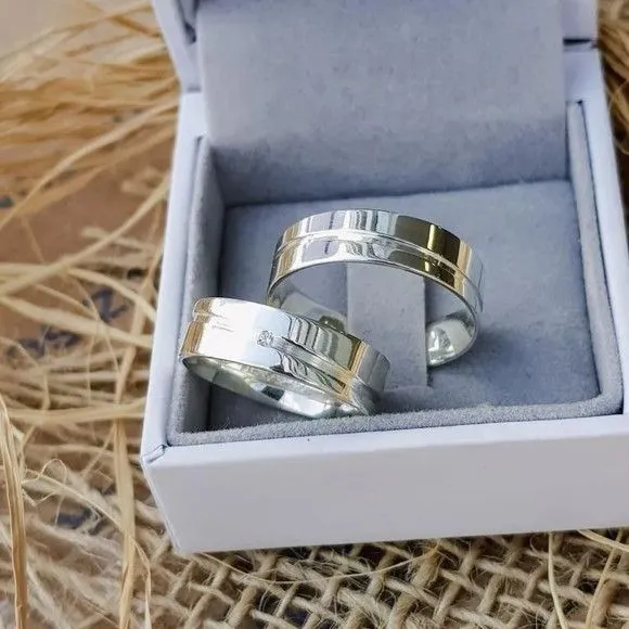 Par Alianças Prata 950 Namoro 6mm + Anel Compromisso - artesanato feito à mão por TM JOIAS