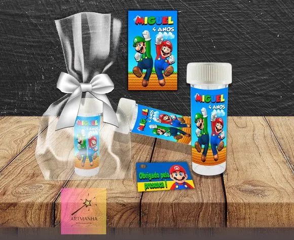 Bolha de Sabão Super Mario Personalizada - feito à mão por Artmanha Lembrancinhas