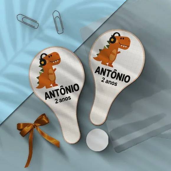 Raquete Ping Pong - Dinossauro - feito à mão por Mi Papelaria Criativa