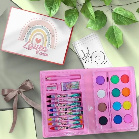 Estojo de Pintura 24pç - Arco Íris Personalizado - artesanato feito à mão por Mi Papelaria Criativa