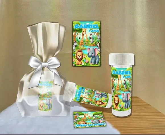 Bolha de Sabão Safari Personalizada - feito à mão por Artmanha Lembrancinhas