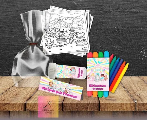 Kit Massinha + Giz + Bolha Circo Rosa Personalizado