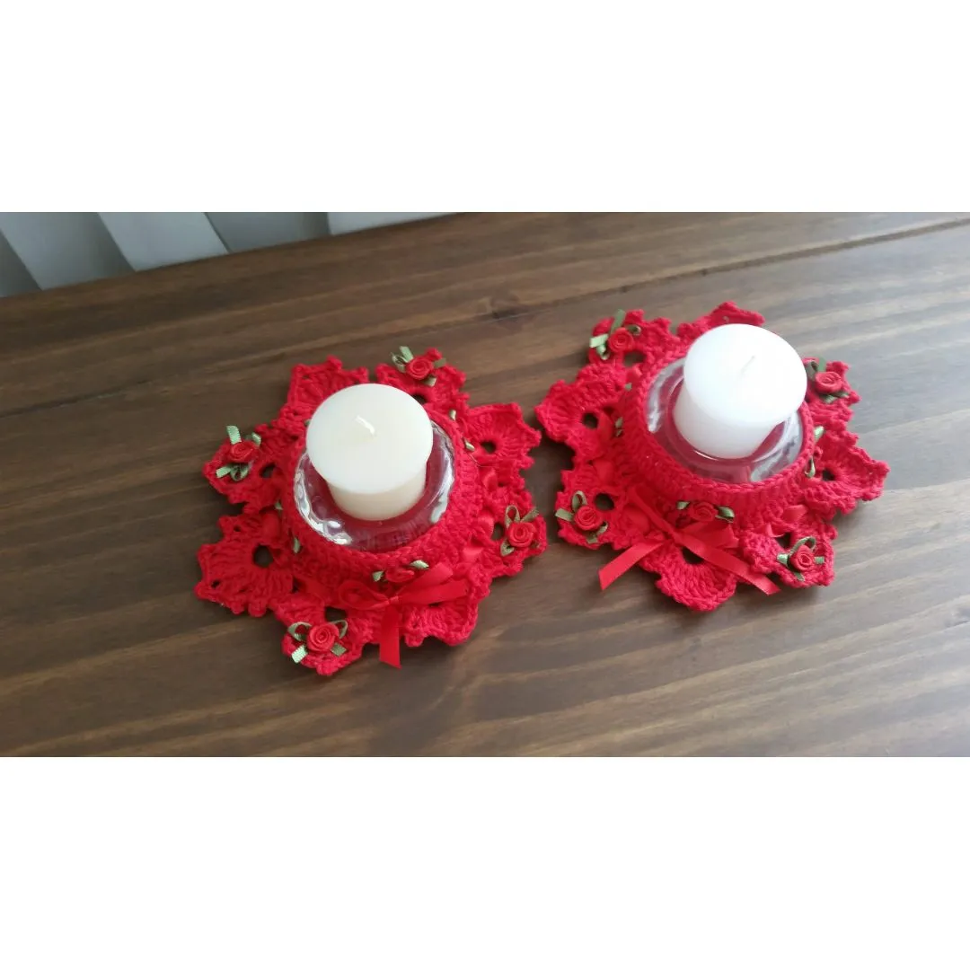 Par de Porta Velas em Crochê Vermelho - foto 3