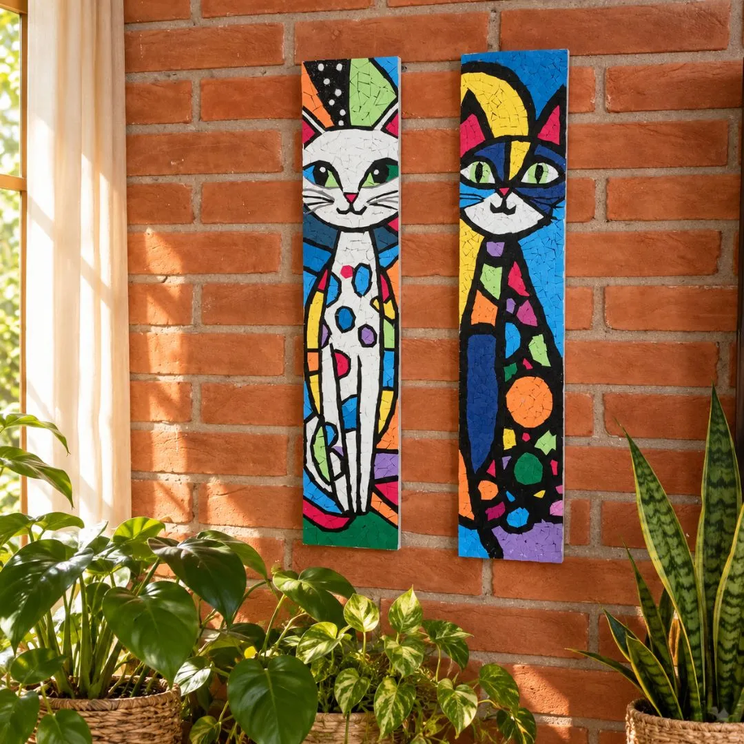 Dupla de Quadros Gatinhos Coloridos em Mosaico - foto 2