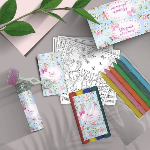 Kit Massinha + Giz + Bolha - Jardim Encantado Personalizado - feito à mão por Mi Papelaria Criativa