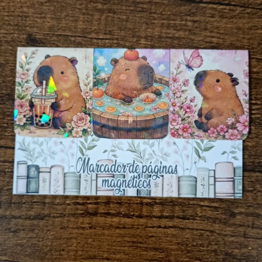 Marcador de Página Magnético Trio 1 - "Capivaras" - artesanato de Emejhu Personalizados