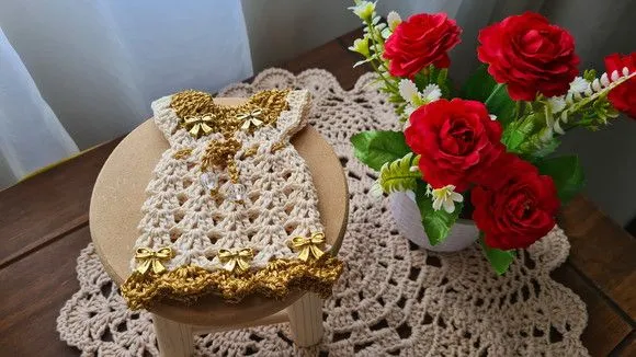 Capa para Adoçante Vestidinho Cinderela Dourado com Cru - foto 5