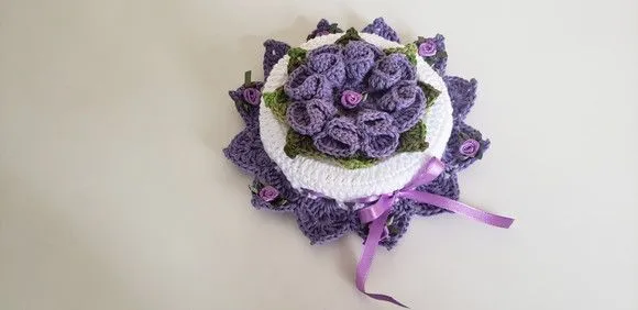 Capa para Tampa Crochê Pote Vidro 3200 ml Lilás com Branco - foto 2