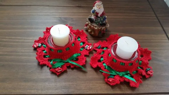 Conjunto de Porta Velas Natalina - Vermelha