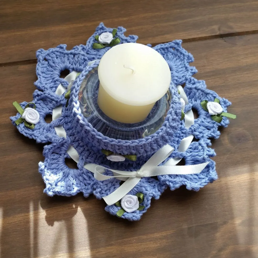 Par de Porta Velas em Crochê  Serenity Azul - foto 2