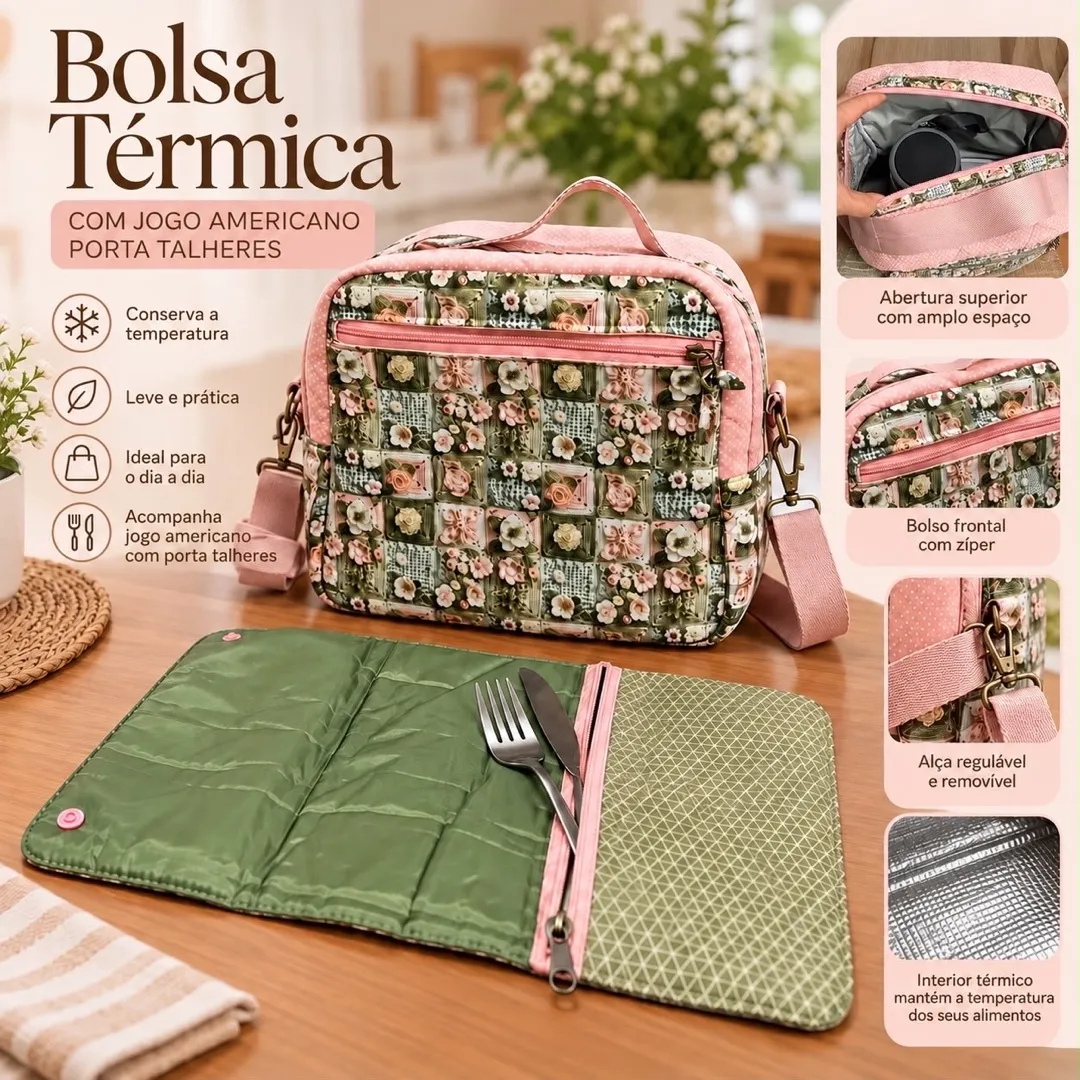 Bolsa Térmica com Porta talheres - artesanato feito à mão por Arte em Pano By Dani