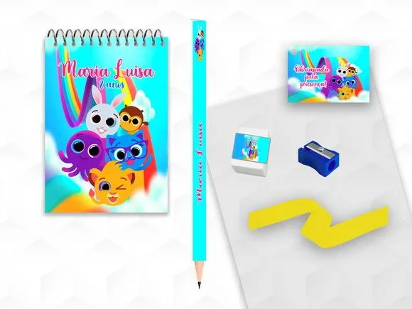 Bloquinho+ Borracha e Apontador Bolofofos Personalizada - artesanato feito à mão por creativitybynina