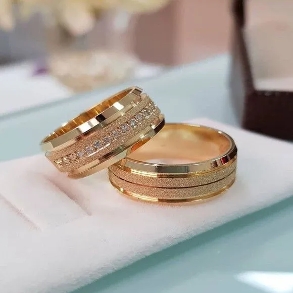 Alianças de Ouro 18k 8mm 8grs Casamento + Anel Solitário - feito à mão por TM JOIAS