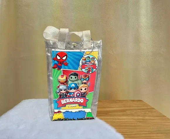 Sacola Transparente Vingadores Personalizado - artesanato de Artmanha Lembrancinhas