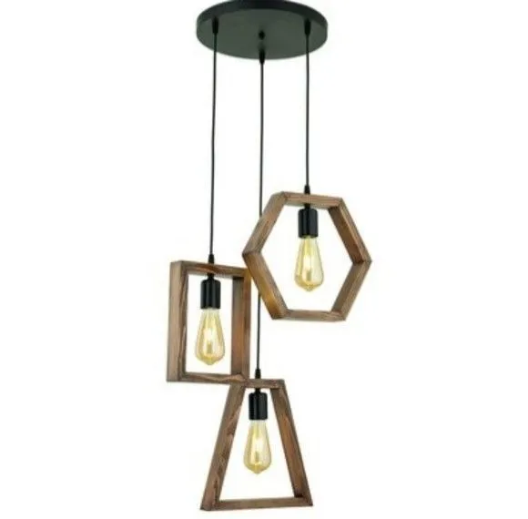 Lustre Pendente em Madeira Triplo - foto 2