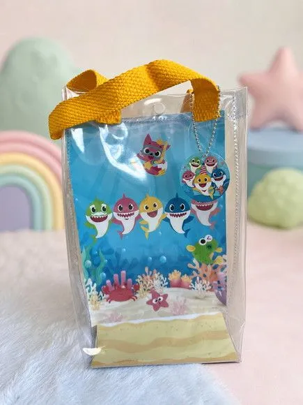 Sacola Transparente Baby Shark Personalizado - artesanato de Artmanha Lembrancinhas