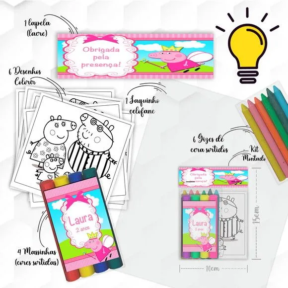 Kit Massinha + Giz e Desenhos Personalizado - feito à mão por Mi Papelaria Criativa