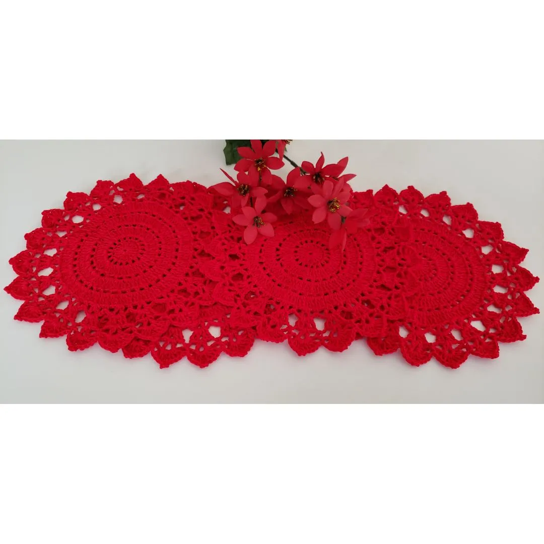 Jogo de Toalhinhas em Crochê Vermelho (20 cm) - artesanato de Mari Crochê feito com carinho!