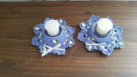 Conjunto de Porta Velas em Crochê Serenity Azul - foto 5