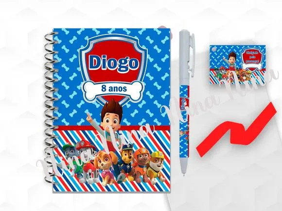 Bloquinho Grande com Caneta Patrulha Canina Personalizada - artesanato feito à mão por creativitybynina