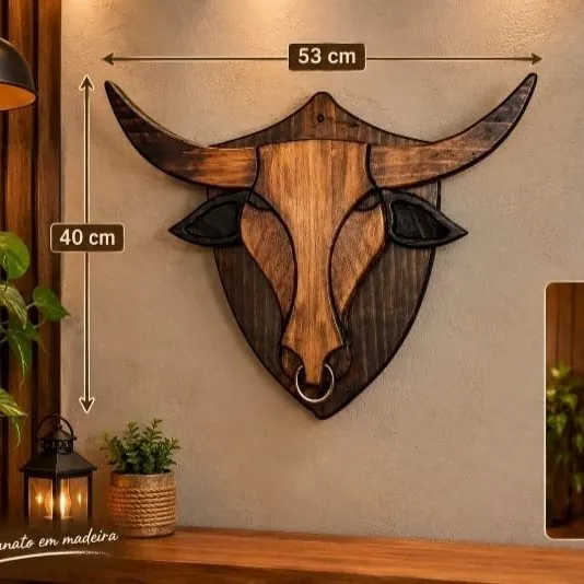Cabeça de boi 3D churrasco restaurante chácara - artesanato feito à mão por dimasartpaletes
