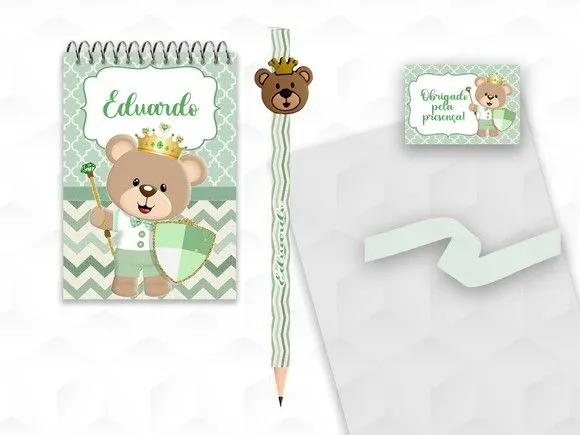 Bloquinho com Aplique Ursinho Principe Personalizado - artesanato feito à mão por creativitybynina