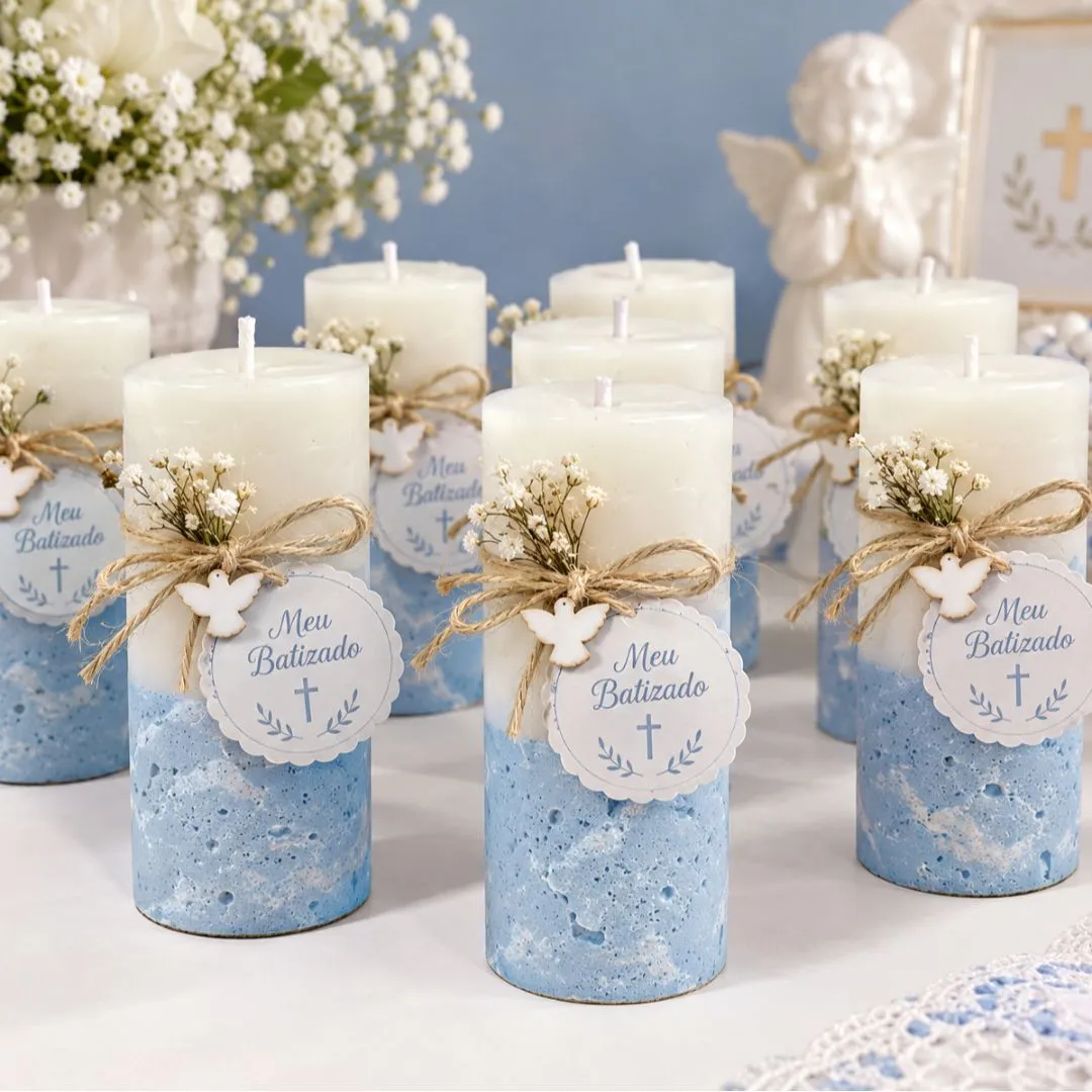 Vela Lembrancinha de Batizado - Linha Baby Class Cimento e Cera de Coco