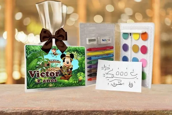 Estojo de Pintura Mickey Safari Personalizado - feito à mão por Artmanha Lembrancinhas