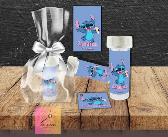 Bolha de Sabão Stitch Personalizada - artesanato feito à mão por Artmanha Lembrancinhas