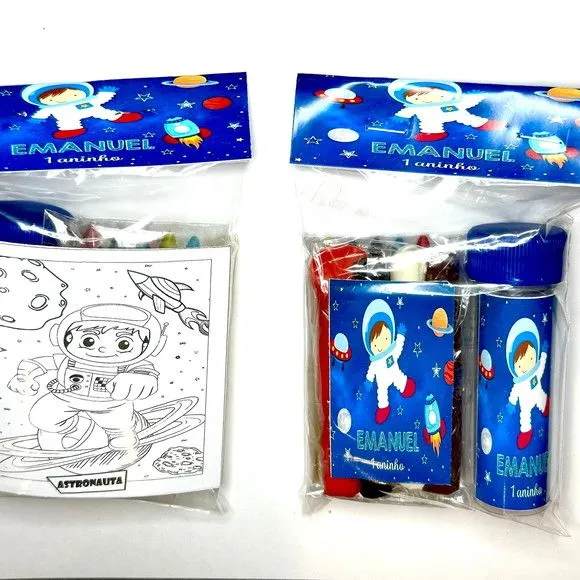 Kit Massinha + Giz + Bolha Astronauta Personalizado - feito à mão por Mi Papelaria Criativa