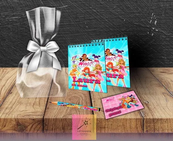 Bloquinho Winx Personalizado - feito à mão por Artmanha Lembrancinhas