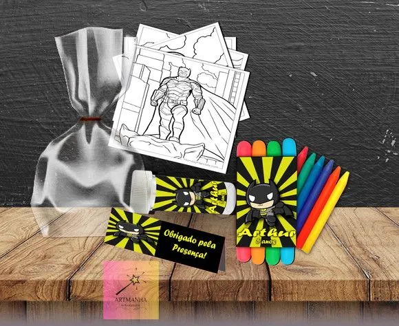 Kit Massinha + Giz + Bolha Batman Personalizado - artesanato feito à mão por Artmanha Lembrancinhas