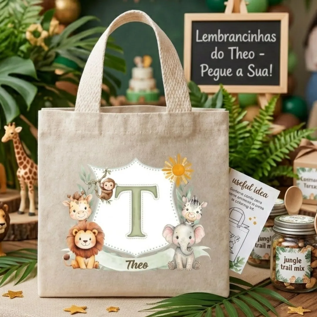 Lembrancinha Mini Ecobag 20x20 Personalizada Safari Chá de Bebê Maternidade Aniversário - artesanato de Limão e Amora Festas