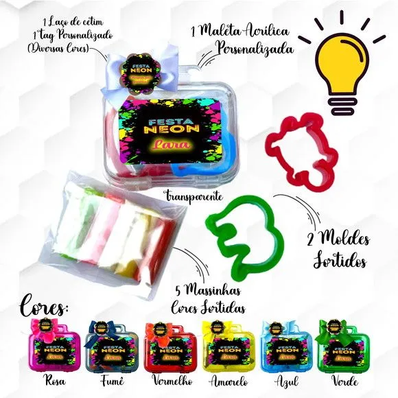 Mini Maleta com Massinhas Neon Personalizada - feito à mão por Mi Papelaria Criativa