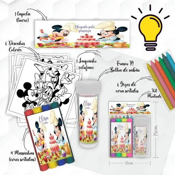 Kit Massinha + Giz + Bolha Minnie Confeiteira Personalizado - artesanato feito à mão por Mi Papelaria Criativa