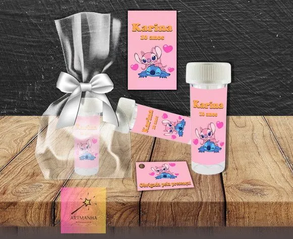Bolha de Sabão Stitch e Angel Personalizada - artesanato feito à mão por Artmanha Lembrancinhas