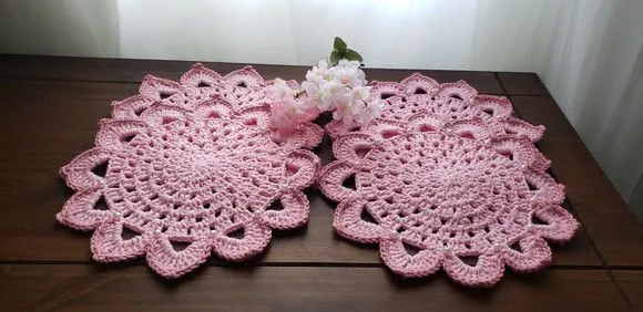 Mini Sousplat em Crochê Café, Chá, Sobremesa Rosa