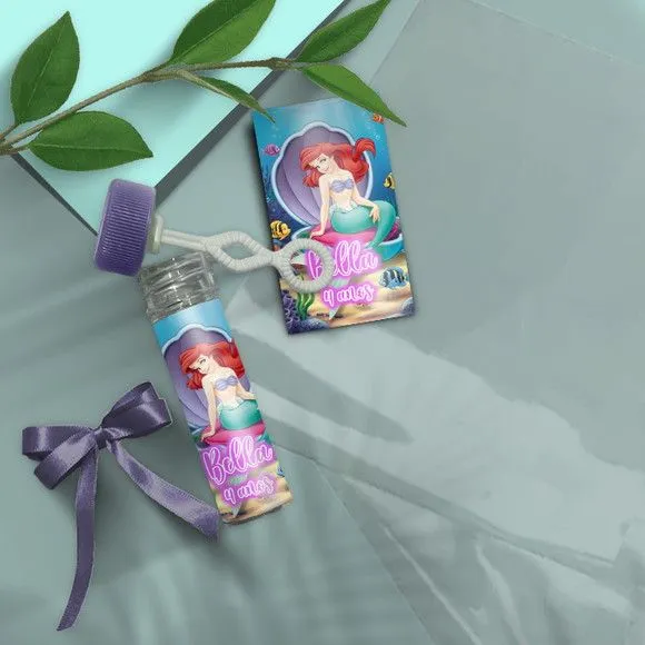 Bolha de Sabão - Ariel Pequena Sereia Personalizado - artesanato feito à mão por Mi Papelaria Criativa