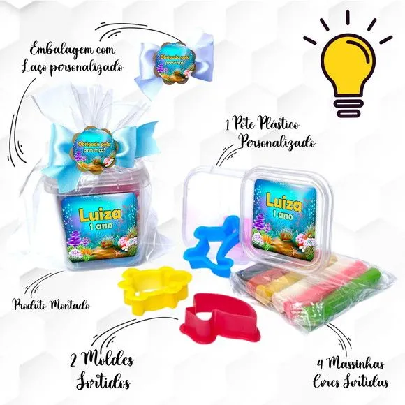 Massinha no Pote com Cortadores Fundo do Mar Personalizada - feito à mão por Mi Papelaria Criativa