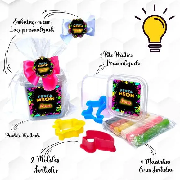 Massinha no Pote com Cortadores Neon Personalizada - artesanato feito à mão por Mi Papelaria Criativa