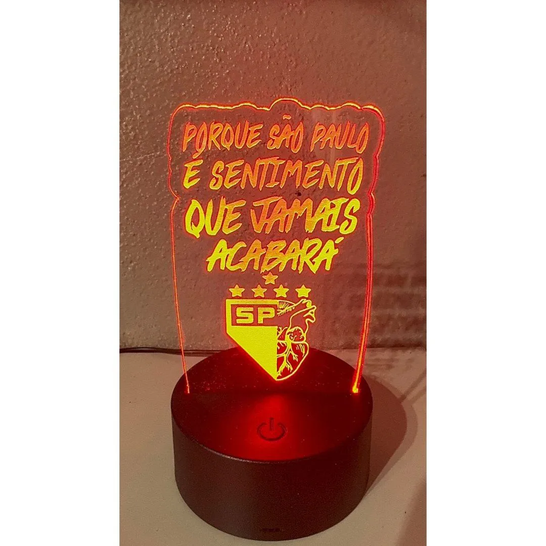 Luminária Abajur São Paulo FC Led RGB Acrílico 3mm Personalizada Nome - Presente Decoração Quarto, envio imediato - foto 6
